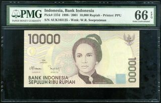 Indonesia 10000 10,  000 Rupiah 1998 / 2001 P 137 Gem Unc Pmg 66 Epq Nr