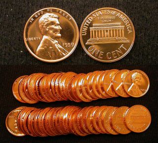 Roll Of 50 1959 Proof Lincoln Cents