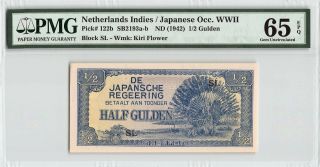 Netherlands Indies / Occ.  Wwii Nd (1942) P - 122b Pmg Gem Unc 65 Epq 1/2 Gulden