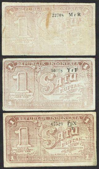Indonesia 3x 1 Rupiah 1948 01.  01.  1948 Sumatera S188