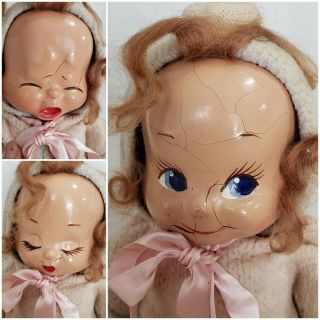 1946 Trudy Baby Doll 14 " Composition Three Face Smile Cry Sleep Vintage Antique