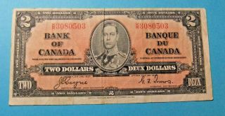 1937 Bank Of Canada 2 Dollar Note - Vf