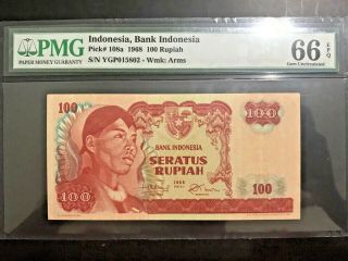 1968 Indonesia Bank Indonesia 100 Rupiah Pick 108a Pmg 66 Epq