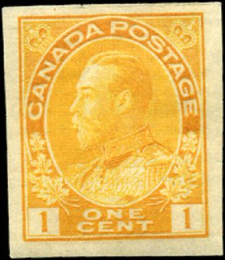 Canada 136 Vf Og H 1924 King George V 1c Yellow Admiral Imperf Cv$50.  00