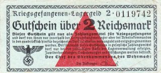2 Reichsmark Fine German Concentration Camp Note From The Wehrmacht 1939
