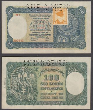 Czechoslovakia 100 Korun 1940 Unc Crisp Banknote Specimen P - 51s