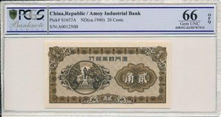 Amoy Industrial Bank China 20 Cents Nd (1940) Pcgs 66opq