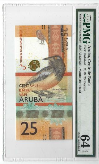 P - Unl 2019 25 Florins,  Aruba Centrale Bank,  Issue,  Pmg 64epq,  Really