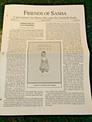 Vintage 1999 Friends Of Sasha Newsletters With Doll Articles And Crafts