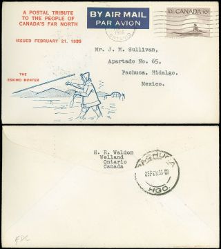 1955 Fdc,  Postal Tribute To People Of North Canada / Eskimo Hunter - Mexico,  351
