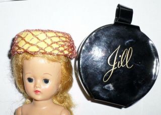 1957 Vintage Vogue Jill Doll Black Signature Hatbox 7577 With Pink Net Hat