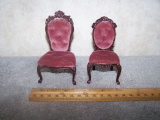 1:12 Dollhouse Miniature Wood Tufted Cushion Chairs With Ornate Design