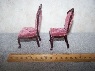 1:12 DOLLHOUSE MINIATURE WOOD TUFTED CUSHION CHAIRS WITH ORNATE DESIGN 2