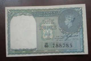 Unc British India,  1940,  1 Rupee Note,  Ce Jones Sign,  Black Serial,  Ww - Ii