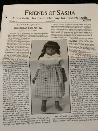 Vintage 1997 Friends of Sasha Newsletters with doll articles and crafts 2