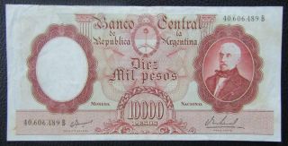Argentina Banknote 10000 Pesos,  Pick 281b Vf 1968