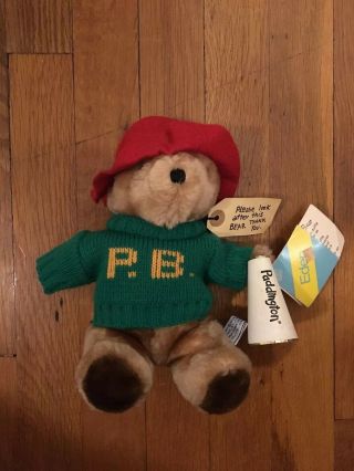 Vintage Paddington Bear Stuffed Plush 1975 Eden Toys Green Sweater Red Hat