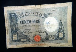 1929 Italy Kingdom Rare Large Banknote 100 Lire Azzurrino