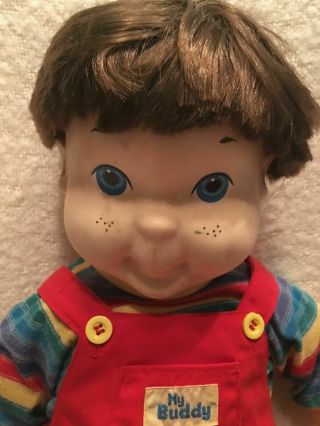 Vintage My Buddy Doll Partial Clothes Brown Hair with Red Overalls 2