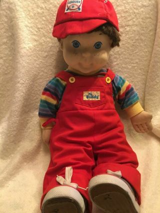 Vintage My Buddy Doll Partial Clothes Brown Hair with Red Overalls 3