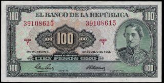 Colombia - 100 Pesos - 1965 - Xf/au - Santander