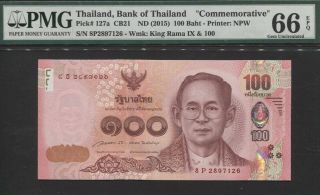 Tt Pk 127a Nd (2015) Thailand 100 Baht King Rama Ix Commemorative Pmg 66q Gem