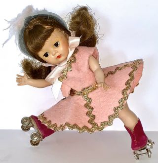 Vintage Nancy Ann Muffie Walker Doll In Handmade Skating Outfit & Orig Skates