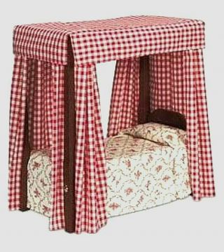 Nib American Girl Felicity’s Bed And Bedding; Retired Red Gingham Linen Canopy