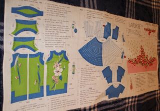 Vintage 11 1/2 " Barbie Doll Sized Cut And Sew Fabric Panel Includes 3 Outfits