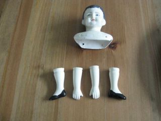 Vintage German China Boy Doll Head Arms And Legs