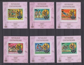 Central Africa 1980,  Mi 726a - 731i,  Cv €40,  Olympics,  Gold O/print,  Mnh