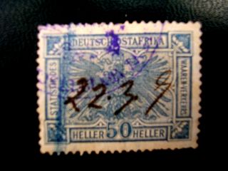 Tanganyika Deutsch - Ostafrika Statistic Charge Stamp 50 Heller Fiscal 1909.