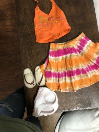 American Girl Doll Jess Meet Outfit Orange Halter Top Tie Dye Skirt With Shoes