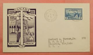 1946 Canada Fdc Geese In Flight 7c Airmail Return To Peace Greene Cachet