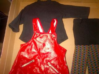 American Girl Of Today Red Vinyl Jumper,  Black Sweater & Argyle Tights