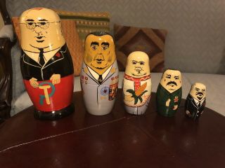 Vtg Set Of 5 Russian Political Leaders Wooden Nested Dolls Matryoshka 7”