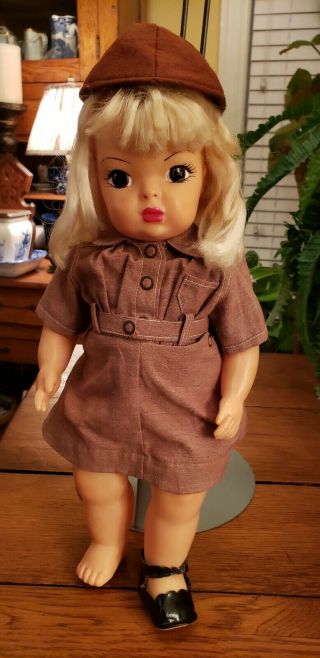 Vintage Terri Lee Doll Platinum Blond In Brownie Dress