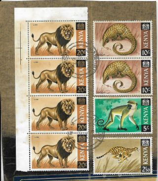 Kenya 1966 - 71 On Piece 20/ - X 4,  10/ - X 2,  5/ -,  2s50.  Fine.  Sg32 - 35.  (7