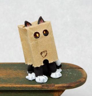 Vintage Halloween Cat In Bag - Artisan Dollhouse Miniature 1:12