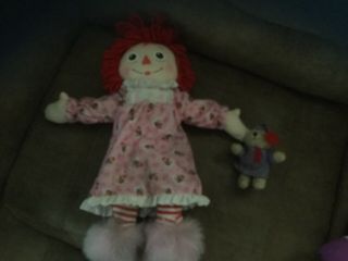 2002 Hasbro Bedtime Raggedy Ann 14 " Soft Doll With Teddy Bear