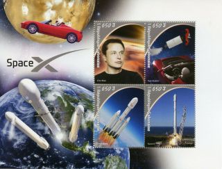 Gabon 2018 Mnh Spacex Elon Musk Tesla Roadstar 4v M/s Cars Space Stamps