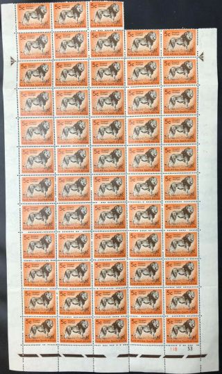 South Africa 1954 Wild Animals 5c Controlled Part Sheet Sg 191 Mnh