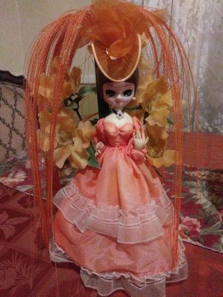 Vintage Big Eye Bradley Boudoir Pose Doll 12 " Tall.  Orange Dress