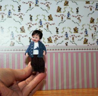 Ooak 1:12 Dollhouse Polymer Clay Art Doll Miniature Boy.