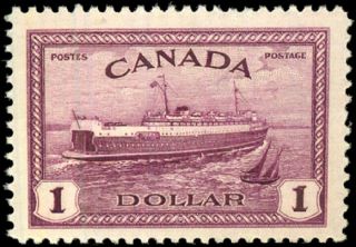 Canada 273 F - Vf Og Nh 1946 Peace Issue $1 Red Violet Train Ferry Cv$49.  30
