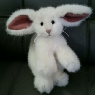 Mary Holstad Ooak Artist Made 8 " White Plush Bunny Rabbit With Pink Ears/ Nose