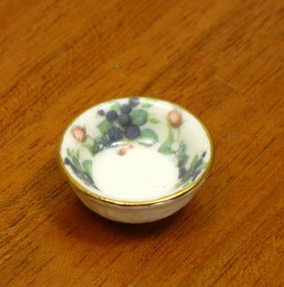 Gilt Edge Porcelain Blackberry Bowl - Artisan Dollhouse Miniature