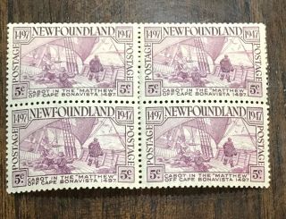 Newfoundland Postage Stamps Cabot On The Matthew 5 Cent Block Of 4 Mnh