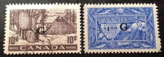 Canada 1950 - 51 2 X Stamps To $1.  00 Ultramarine With G Overprint & Vfu