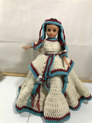 Native American Indian Girl Doll With Handmade Crocheted Dress 15 "